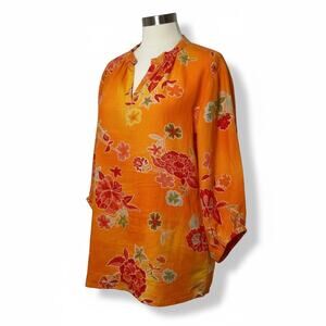 Handmade Floral Plunge V-Neck Yellow Tunic Cottagecore Summer Happy Fits XL EUC